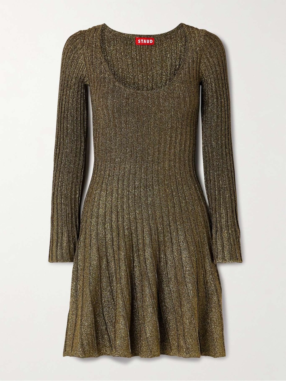 Staud Raquel metallic black and gold ribbed-knit mini dress